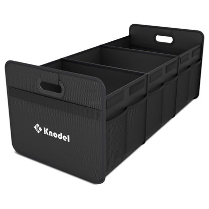 Picture of K KNODEL Car Trunk Organizer, Foldable Organizer for Car, Automotive Consoles & Organizers, 3 Compartments Storage with Reinforced Handles (Large, Black)