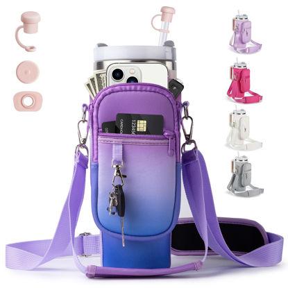 Picture of linmaya Water Bottle Carrier Bag with Phone Pocket for Stanley Cup 40/30oz,Insulated Neoprene Water Bottle Holder Cross-boday Bag with Adjustable Shoulder & Handheld Strap Stanley Cup Accessories