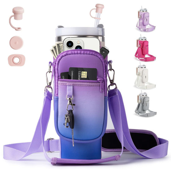 Picture of linmaya Water Bottle Carrier Bag with Phone Pocket for Stanley Cup 40/30oz,Insulated Neoprene Water Bottle Holder Cross-boday Bag with Adjustable Shoulder & Handheld Strap Stanley Cup Accessories