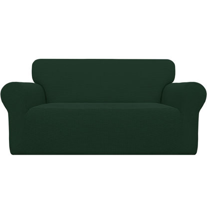 Picture of Easy-Going Stretch Loveseat Slipcover 1-Piece Sofa Cover Furniture Protector Couch Soft with Elastic Bottom for Kids Polyester Spandex Jacquard Fabric Small Checks (Loveseat, Dark Green)