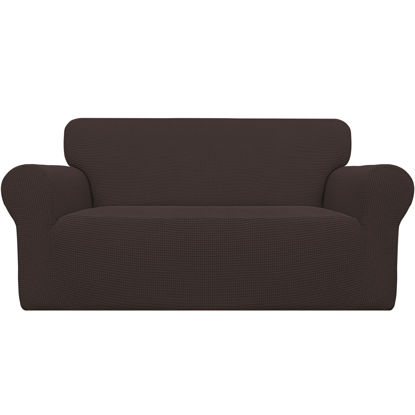 Picture of Easy-Going Stretch Oversized Loveseat Slipcover 1-Piece Sofa Cover Furniture Protector Couch Soft with Elastic Bottom for Kids Polyester Spandex Jacquard Fabric Small Checks Chocolate