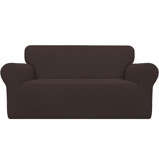 Picture of Easy-Going Stretch Oversized Loveseat Slipcover 1-Piece Sofa Cover Furniture Protector Couch Soft with Elastic Bottom for Kids Polyester Spandex Jacquard Fabric Small Checks Chocolate