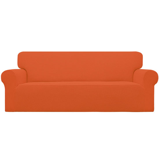 Picture of Easy-Going Stretch Sofa Slipcover 1-Piece Sofa Cover Furniture Protector Couch Soft with Elastic Bottom for Kids, Polyester Spandex Jacquard Fabric Small Checks (Sofa, Orange)