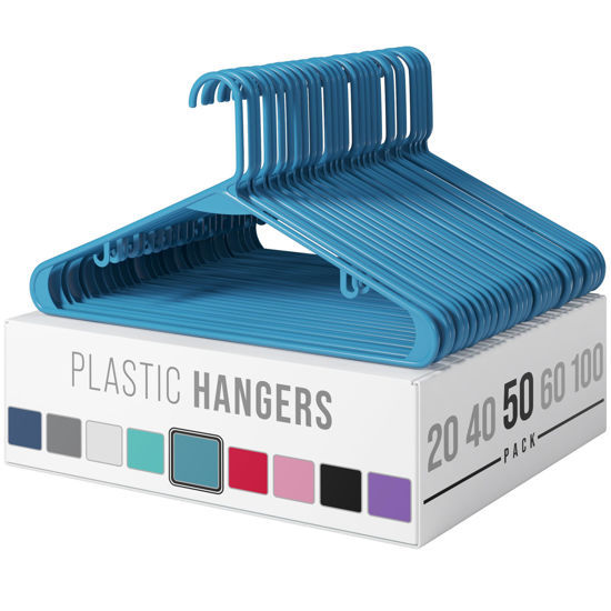 Picture of NEATERIZE Plastic Hangers 50 Pack Blue - Clothes Hangers - Makes The Perfect Coat Hanger and General Space Saving Clothes Hangers for Closet - Percheros Ganchos para Colgar Ropa Hangars