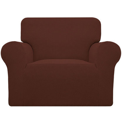 Picture of Easy-Going Stretch Oversized Chair Sofa Slipcover 1-Piece Couch Sofa Cover Furniture Protector Soft with Elastic Bottom for Kids Spandex Jacquard Fabric Small Checks Coffee