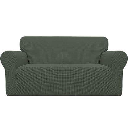 Picture of Easy-Going Stretch Loveseat Slipcover 1-Piece Sofa Cover Furniture Protector Couch Soft with Elastic Bottom for Kids Polyester Spandex Jacquard Fabric Small Checks (Loveseat, Olive Green)