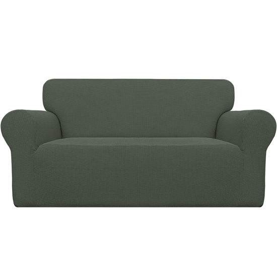 Picture of Easy-Going Stretch Loveseat Slipcover 1-Piece Sofa Cover Furniture Protector Couch Soft with Elastic Bottom for Kids Polyester Spandex Jacquard Fabric Small Checks (Loveseat, Olive Green)