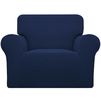 Picture of Easy-Going Stretch Oversized Chair Sofa Slipcover 1-Piece Couch Sofa Cover Furniture Protector Soft with Elastic Bottom for Kids Spandex Jacquard Fabric Small Checks Navy