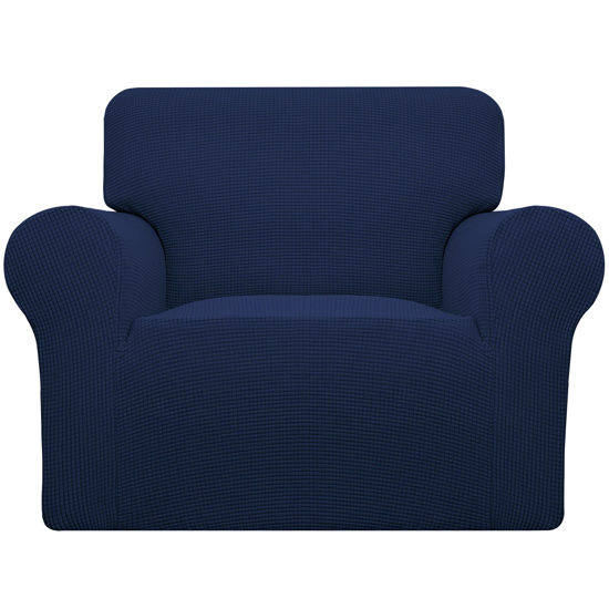 Picture of Easy-Going Stretch Oversized Chair Sofa Slipcover 1-Piece Couch Sofa Cover Furniture Protector Soft with Elastic Bottom for Kids Spandex Jacquard Fabric Small Checks Navy