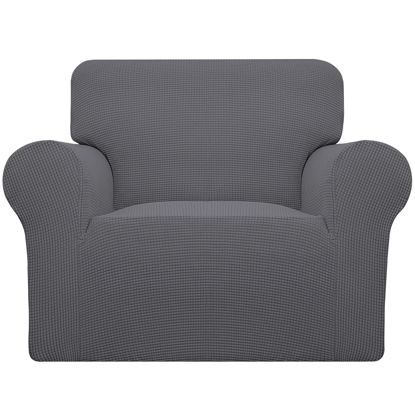 Picture of Easy-Going Stretch Chair Sofa Slipcover 1-Piece Couch Sofa Cover Furniture Protector Soft with Elastic Bottom for Kids, Pet. Spandex Jacquard Fabric Small Checks (Chair, Gray)