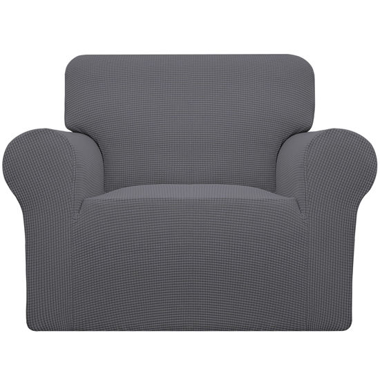 Picture of Easy-Going Stretch Chair Sofa Slipcover 1-Piece Couch Sofa Cover Furniture Protector Soft with Elastic Bottom for Kids, Pet. Spandex Jacquard Fabric Small Checks (Chair, Gray)