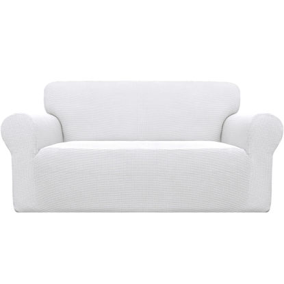 Picture of Easy-Going Stretch Oversized Loveseat Slipcover 1-Piece Sofa Cover Furniture Protector Couch Soft with Elastic Bottom for Kids Polyester Spandex Jacquard Fabric Small Checks Snow White