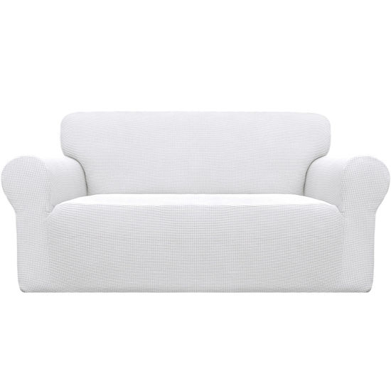 Picture of Easy-Going Stretch Oversized Loveseat Slipcover 1-Piece Sofa Cover Furniture Protector Couch Soft with Elastic Bottom for Kids Polyester Spandex Jacquard Fabric Small Checks Snow White