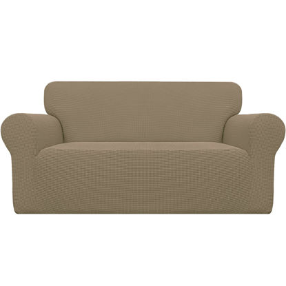 Picture of Easy-Going Stretch Loveseat Slipcover 1-Piece Sofa Cover Furniture Protector Couch Soft with Elastic Bottom for Kids Polyester Spandex Jacquard Fabric Small Checks (Loveseat, Tan)
