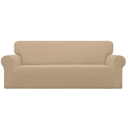 Picture of Easy-Going Stretch Oversized Sofa Slipcover 1-Piece Sofa Cover Furniture Protector Couch Soft with Elastic Bottom for Kids, Polyester Spandex Jacquard Fabric Small Checks Sand