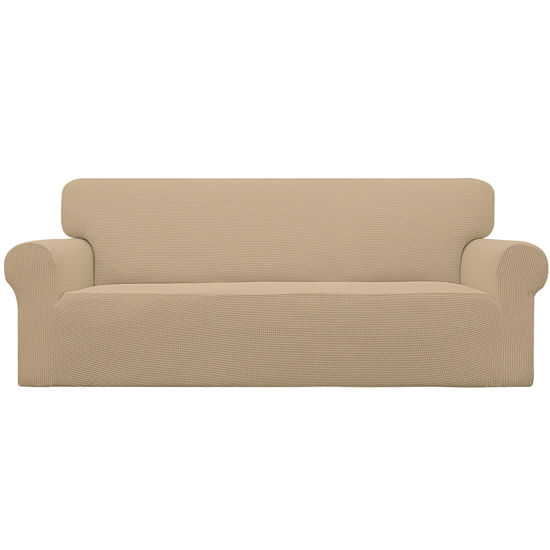 Picture of Easy-Going Stretch Oversized Sofa Slipcover 1-Piece Sofa Cover Furniture Protector Couch Soft with Elastic Bottom for Kids, Polyester Spandex Jacquard Fabric Small Checks Sand