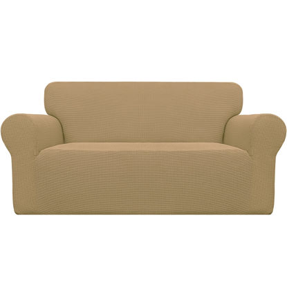 Picture of Easy-Going Stretch Loveseat Slipcover 1-Piece Sofa Cover Furniture Protector Couch Soft with Elastic Bottom for Kids Polyester Spandex Jacquard Fabric Small Checks (Loveseat, Golden)