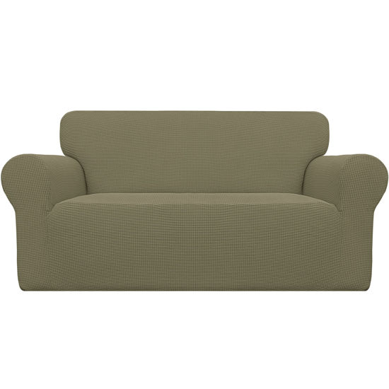 Picture of Easy-Going Stretch Loveseat Slipcover 1-Piece Sofa Cover Furniture Protector Couch Soft with Elastic Bottom for Kids Polyester Spandex Jacquard Fabric Small Checks (Loveseat, Khaki)