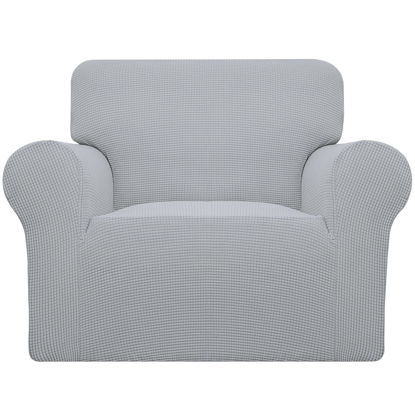 Picture of Easy-Going Stretch Chair Sofa Slipcover 1-Piece Couch Sofa Cover Furniture Protector Soft with Elastic Bottom for Kids, Pet. Spandex Jacquard Fabric Small Checks (Chair, Silver Gray)