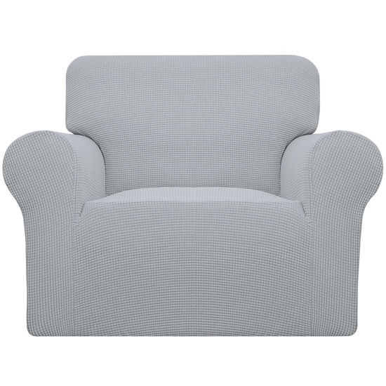 Picture of Easy-Going Stretch Chair Sofa Slipcover 1-Piece Couch Sofa Cover Furniture Protector Soft with Elastic Bottom for Kids, Pet. Spandex Jacquard Fabric Small Checks (Chair, Silver Gray)