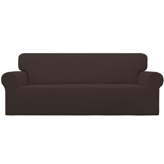 Picture of Easy-Going Stretch Oversized Sofa Slipcover 1-Piece Sofa Cover Furniture Protector Couch Soft with Elastic Bottom for Kids, Polyester Spandex Jacquard Fabric Small Checks Chocolate