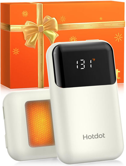 Picture of Hotdot Hand Warmers Rechargeable with Gift Box, 2 Pack Electric Hand Warmer with LED Display Battery and Temperature, 4 Heating Levels Portable Hot Hands, for Men, Women, Hunting Ivory