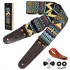 Picture of Nefelibata Guitar Strap, Vintage Cotton Guitar Straps with Genuine Leather Ends for Bass, Electric & Acoustic Guitars, Come with Free Strap Button, 2 Strap Locks and 4 Guitar Picks