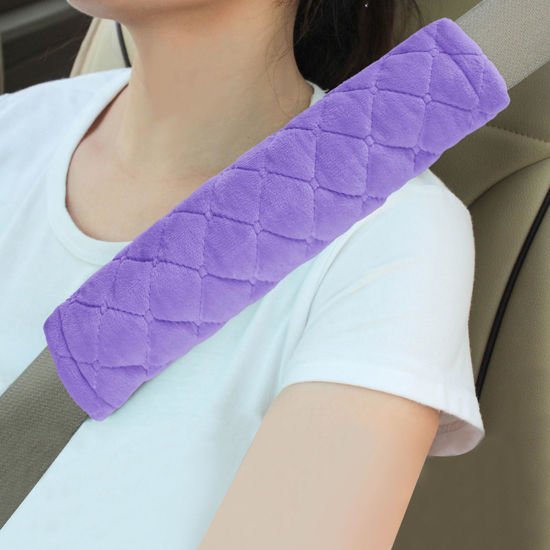 Picture of Amooca Soft Auto Seat Belt Cover Seatbelt Shoulder Pad Cushions 2 PCS Universal Fit for All Cars and Backpack for a More Comfortable Driving Purple