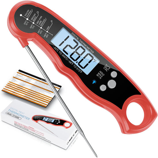 Picture of Digital Meat Thermometer, Waterproof Instant Read Food Thermometer for Cooking and Grilling, Kitchen Gadgets, Accessories with Backlight & Calibration for Candy, BBQ Grill, Liquids, Beef, Turkey…