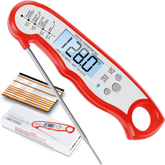 Picture of Digital Meat Thermometer, Waterproof Instant Read Food Thermometer for Cooking and Grilling, Kitchen Gadgets, Accessories with Backlight & Calibration for Candy, BBQ Grill, Liquids, Beef, Turkey…