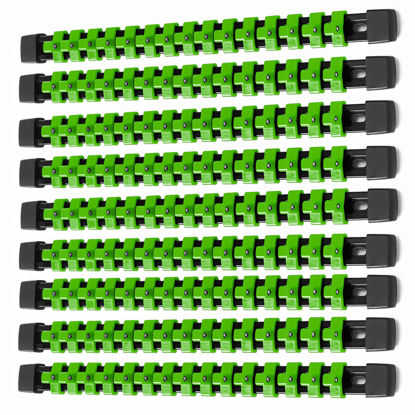 Picture of ALOANES 9 PC ABS Socket Organizer, 3/8 inch, Drive Socket Rail Holders, Heavy Duty Socket Racks, Black Rails with Green Clips