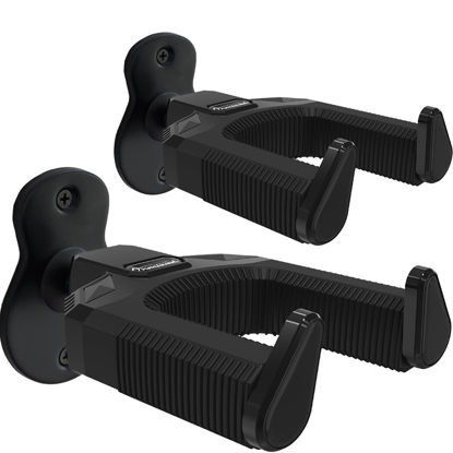 Picture of Guitar Wall Mount 2 Pack, Auto Lock Guitar Hanger Black Metal, Guitar Wall Hangers, Guitar Holder Hook Wall Stand for Classical, Acoustic, Electric Guitar, Banjo, Bass, Gift for Guitar Player