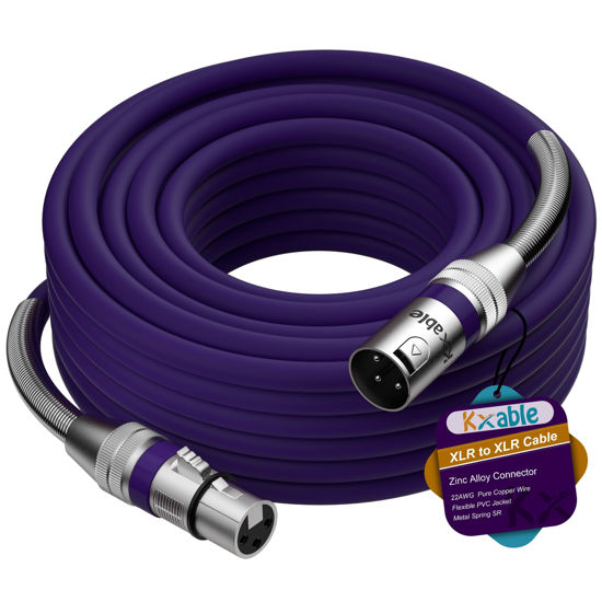 Picture of XLR to XLR Cable 40 Feet, Premium XLR Microphone Cable, Heavy Duty 22AWG OFC XLR Male to Female Cord, 3-Pin Shielded Mic Speaker Cable, Zinc Alloy Connectors, Metal Spring SR, Purple