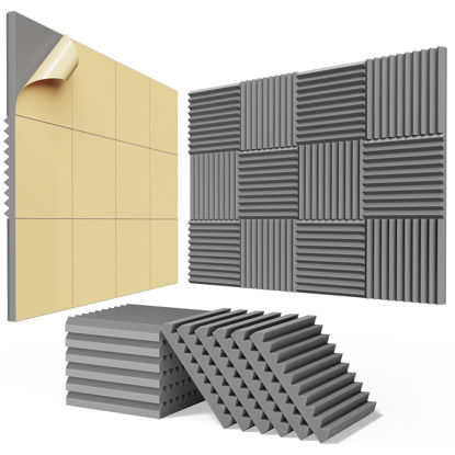 Picture of 12 pack Acoustic Panels Self-Adhesive, 1" X 12" X 12" Quick-Recovery Sound Proof Foam Panels, Acoustic Foam Wedges High Density, Soundproof Wall Panels for Home Studio,Pure gray-04