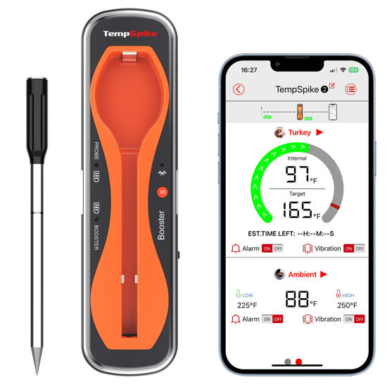 Picture of ThermoPro TempSpike 500FT Wireless Meat Thermometer, Bluetooth Meat Thermometer Wireless for Turkey Beef Lamb, Meat Thermometer Digital Wireless for Rotisserie Sous Vide BBQ Oven Smoker Thermometer