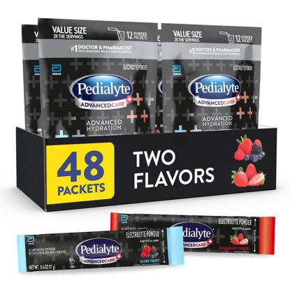 Picture of Pedialyte AdvancedCare Plus Electrolyte Powder, Strawberry Freeze And Berry Frost, With 33% More Electrolytes and Has PreActiv Prebiotics, 0.6 Oz Powder Packs (48 Count)