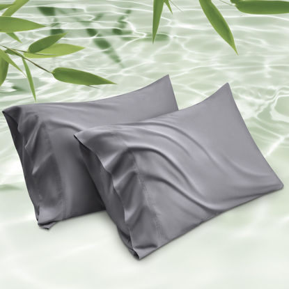 Picture of Bedsure King Size Pillow Cases Set of 2, Rayon Derived from Bamboo Cooling Pillowcase for Hot Sleepers, Soft & Silky Pillow Cover with Envelope Closure, Gift, Grey, 20x36 Inches