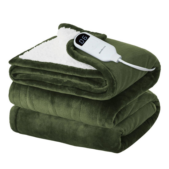 Picture of Bedsure Electric Blanket Twin - Soft Flannel Heated Blanket, Fast Heating with 10 Time Settings & 6 Heat Settings, Warm Gift for Grandma (62x84 inches, Olive Green)