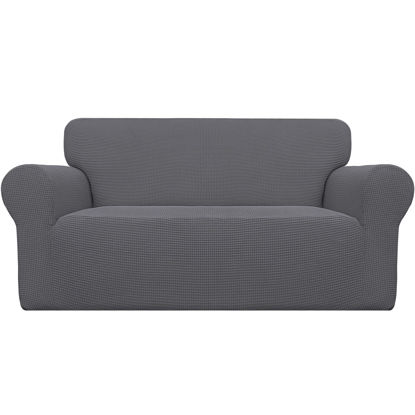 Picture of Easy-Going Stretch Oversized Loveseat Slipcover 1-Piece Sofa Cover Furniture Protector Couch Soft with Elastic Bottom for Kids Polyester Spandex Jacquard Fabric Small Checks Grey