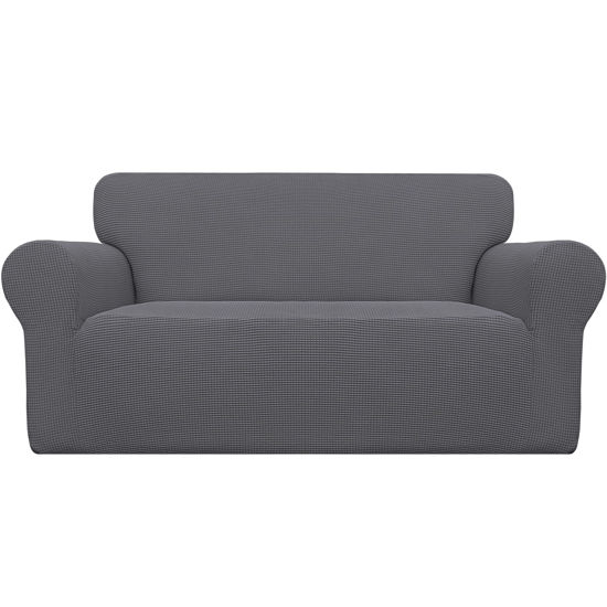 Picture of Easy-Going Stretch Oversized Loveseat Slipcover 1-Piece Sofa Cover Furniture Protector Couch Soft with Elastic Bottom for Kids Polyester Spandex Jacquard Fabric Small Checks Grey