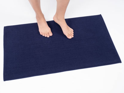 Picture of Cotton Paradise 100% Cotton Non Slip Bath Mats for Bathroom, 17x24 inch Soft Absorbent Quick Dry Machine Washable Floor Bath Mat, Navy Blue Bath Rug