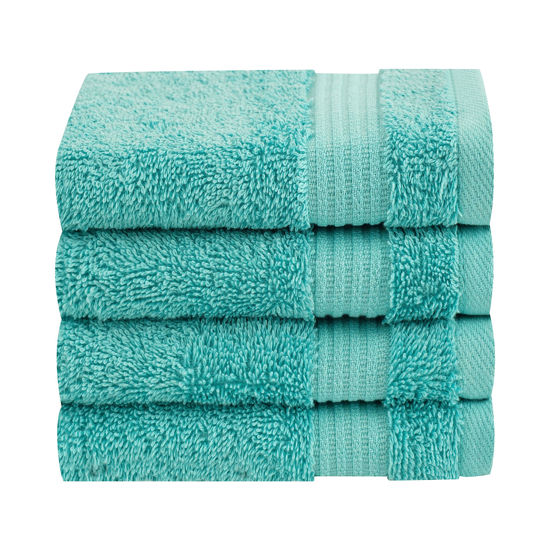 Picture of Cotton Paradise 100% Cotton Turkish Washcloths for Bathroom, 4 Piece Soft Absorbent Small Hand Face Towels Wash Rags for Body, Turquoise Wash Cloths
