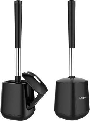 Picture of SetSail Premium Toilet Bowl Brush and Holder 2 Pack Automatic Toilet Brushes for Bathroom with Holder Ventilated Toilet Cleaner Brush for Toilet Scrubber Cleaning-Black