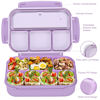 Picture of Bento Box Adult Lunch Box, Lunch Containers for Kids Girls Boys with 4 Compartments, Lunchable Food Container with Utensils, Sauce Jar, Muffin Liners, 40 Oz/5 Cup, Microwave Safe, Lavender