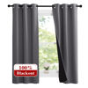 Picture of NICETOWN 100% Blackout Short Curtains with Black Liners, 2 Panels, 37" W by 60" L, Grey, Solid Thermal Insulated Full Blackout 2-Layer Lined Drapes, Energy Efficiency Window Draperies for Bedroom