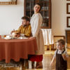 Picture of Biscaynebay Fall Tablecloth Textured Fabric Round Tablecloths 90", Rust Thanksgiving Autumn Harvest Water Resistant Fabric Tablecloths for Kitchen, Dining, Wedding, Parties Machine Washable