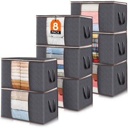 Picture of Lifewit 8 Pack Clothes Storage, Foldable Storage and Organization, Storage Bins with Lids, Blanket Storage with Clear Window, Closet Storage with Reinforced Handles for Clothing, Bedding, Gray