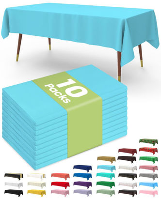 Picture of Pureegg Plastic Table Cloth Disposable 10 Pack, 54 x 108 Inch Table Cloths for Parties, Decorative Tablecloths for Rectangle Tables, Blue Plastic Table Cover, Leakproof & Sturdy, Light Blue