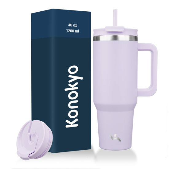 Picture of Konokyo 40 oz Tumbler with Handle and 2 Straws,2 in 1 Lid Insulated Water Bottle Stainless Steel Travel Coffee Mug,Wisteria
