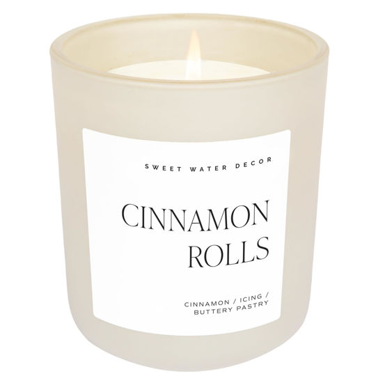 Picture of Sweet Water Decor Cinnamon Rolls Christmas Scented Candles - Christmas Stocking Stuffers Soy Candles Icing & Pastry Scent - Christmas Candles with 70 Hours Burn Time - 15Oz Tan Matte Jar Wax Candles